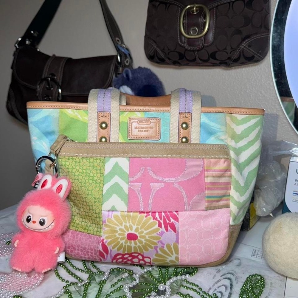Y2K Coach multicoloured patchwork mini tote bag - Picture 2 of 6
